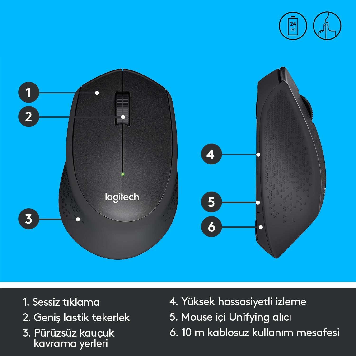 LOGITECH M330 KABLOSUZ SESSİZ USB OPTİK MOUSE SİYAH 910-004909 - Image 3
