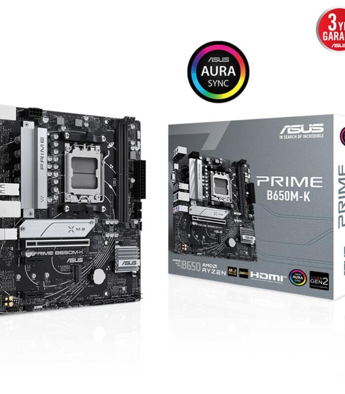 ASUS PRIME B650M-K DDR5 6400MHZ 1XVGA 1XHDMI 2XM.2 USB 3.2 MATX AM5 (AMD AM5 9000/8000/7000 SERİLERİ İLE UYUMLU)