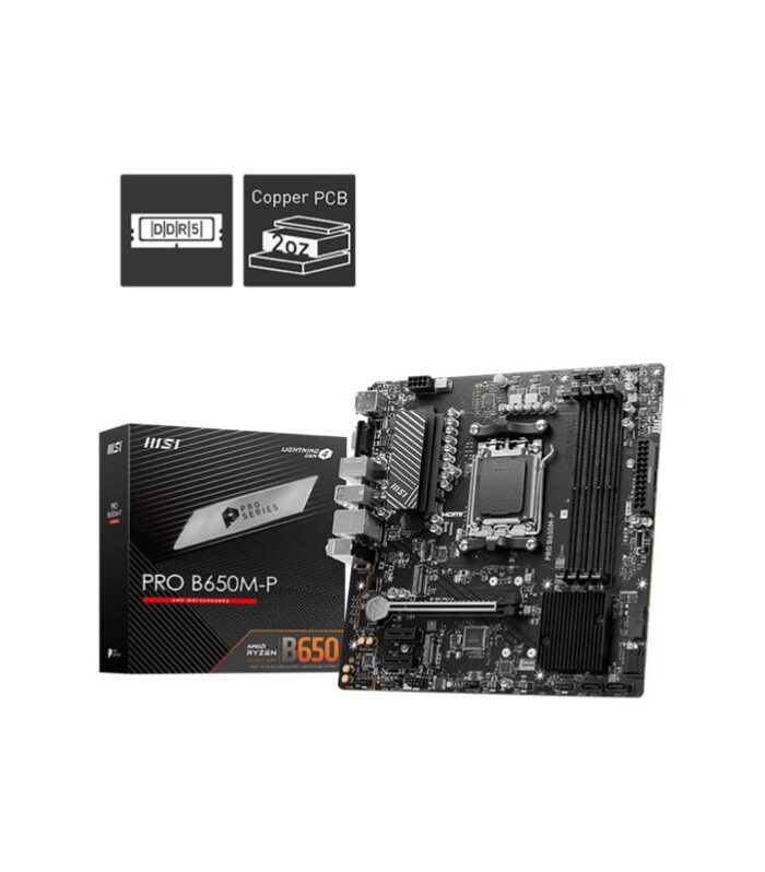 MSI PRO B650M-P DDR5 7200MHZ 1XVGA 1XHDMI 1XDP 2XM.2 USB 3.2 MATX AM5 (AMD AM5 9000/8000/7000 SERİLERİ İLE UYUMLU)