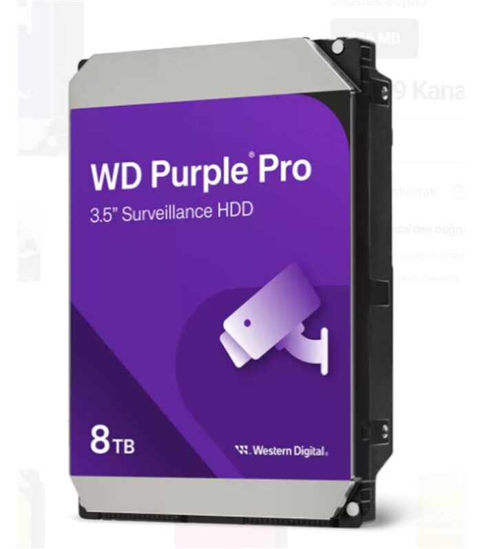 8 TB WD 3.5 PURPLE PRO SATA3 7200RPM 256MB 7/24 GUVENLIK WD8002PURP (3 YIL RESMI DIST GARANTILI)