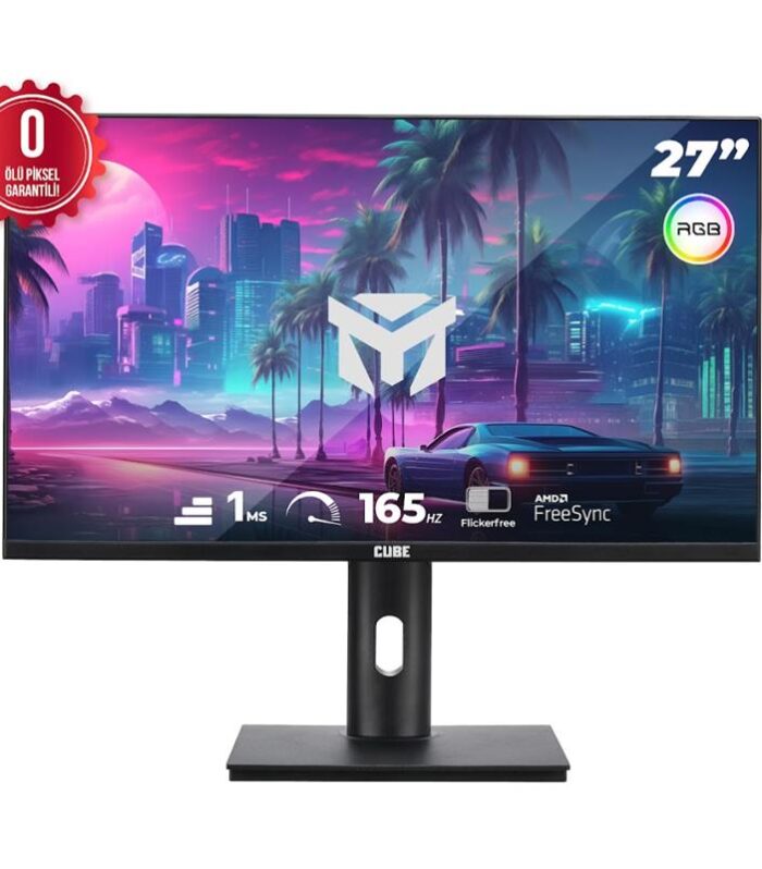 27 CUBE PA-27V165F VA 1MS 165HZ 2XHDMI 2XDP 2K QHD 2560X1440 FREESYNC YUKSEKLIK AYARI VESA PIVOT RGB SIYAH SIFIR OLU PIX