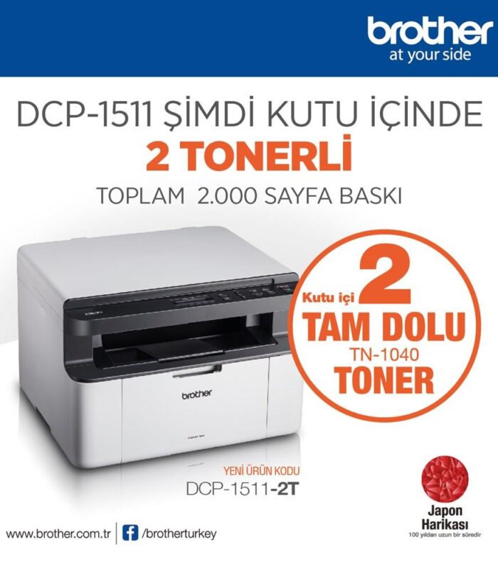 BROTHER DCP-1511-2T MONO LAZER YAZ/TAR/FOT (2 TAM DOLU TONER)