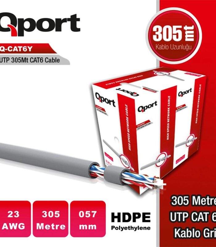 QPORT Q-CAT6Y 305M UTP 0,57MM CAT6 23 AWG GRI KABLO