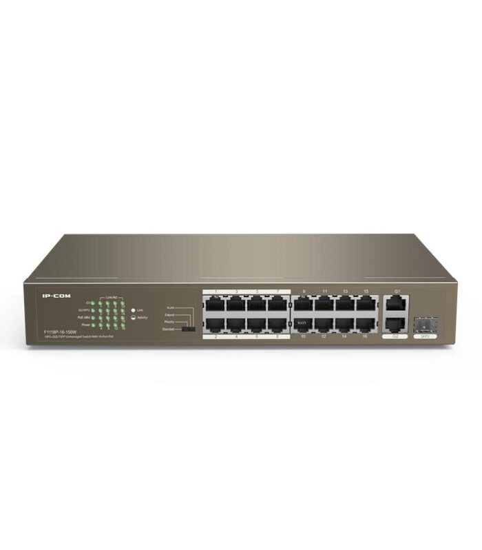 IP-COM F1118P-16-150W 16 PORT 10/100+2X1GB SFP/1XRJ45 COMBO 150W POE RACKMOUNT SWITCH