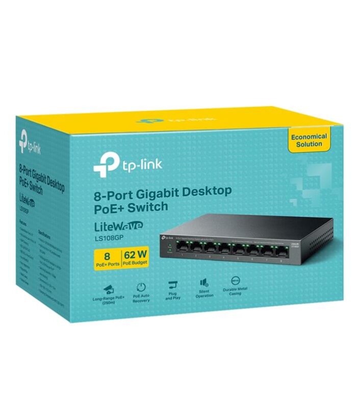 TP-LINK LS108GP 8 PORT GIGABIT + RJ45 62W 250 METRE POE MESAFE METAL KASA