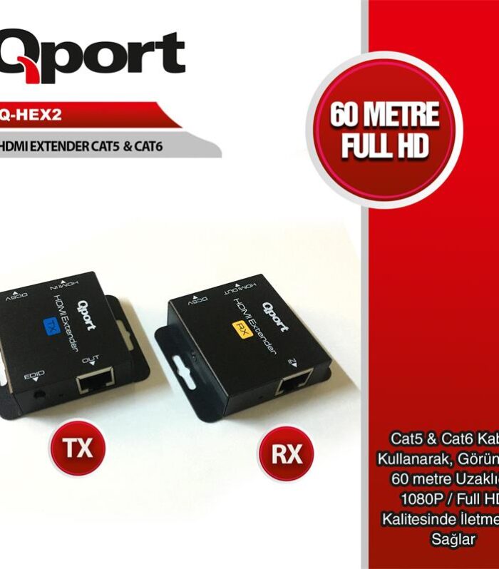 QPORT Q-HEX2 HDMI EXTENDER CAT6 60M 2 Lİ PAKET (ADAPTÖR DAHİL)