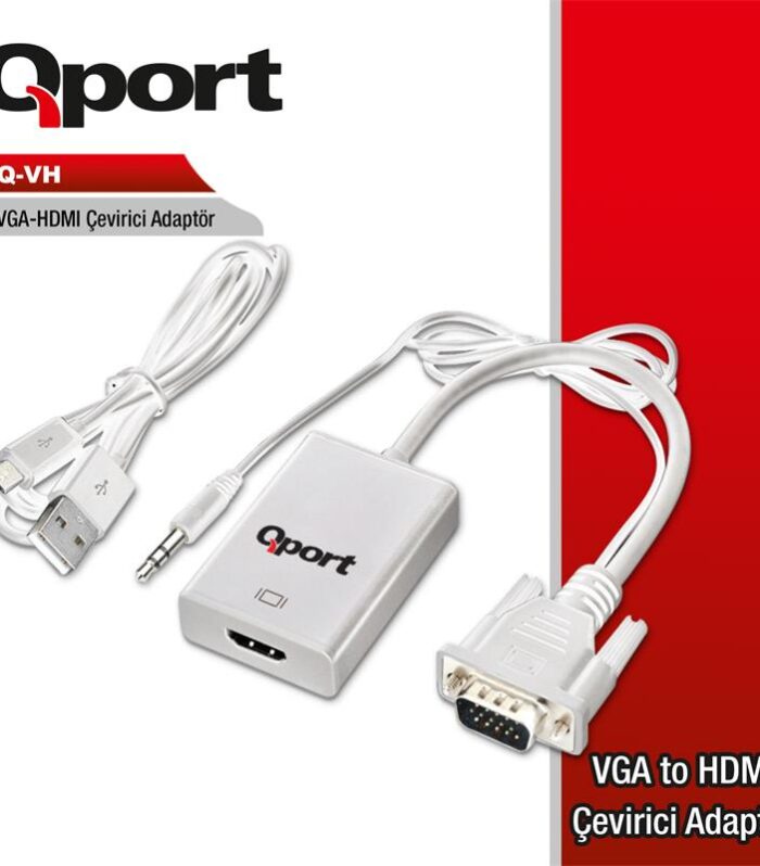 QPORT Q-VH VGA TO HDMI DÖNÜŞTÜRÜCÜ + SES KABLOSU (VGA+HDMI)
