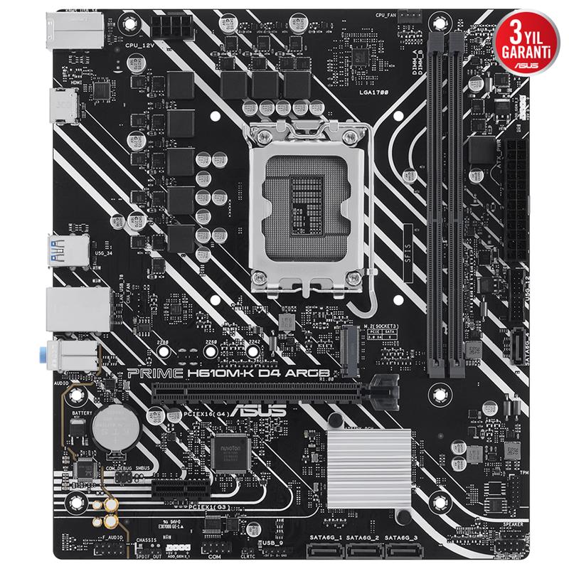 ASUS PRIME H610M-K D4 ARGB DDR4 3200MHZ 1XHDMI 1XM.2 USB 3.2 MATX 1700P (12. / 13. VE 14. NESİL İŞLEMCİ UYUMLU) - Image 2