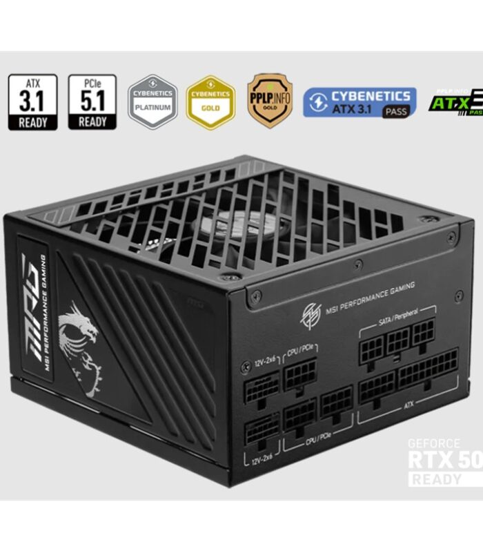 MSI PSU MPG A1250GS PCIE5 1250W 80+ GOLD ATX 3.1 PCIE 5.1 2X 12V-2X6 POWER SUPPLY