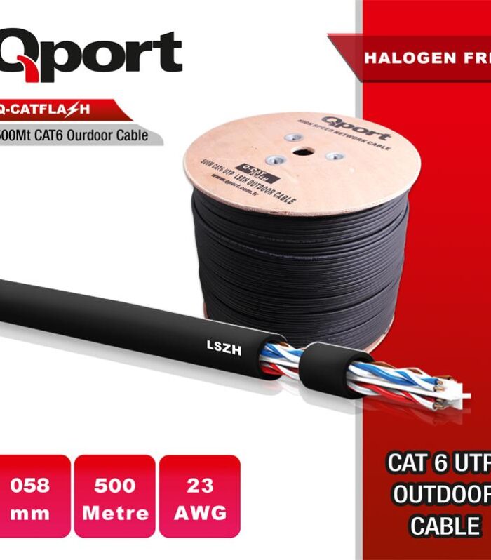 QPORT Q-CATFLASH 500 METRE LSZH CAT6 OUTDOOR 23AWG 0.58MM YANMAZ KABLO (HALOGEN FREE)