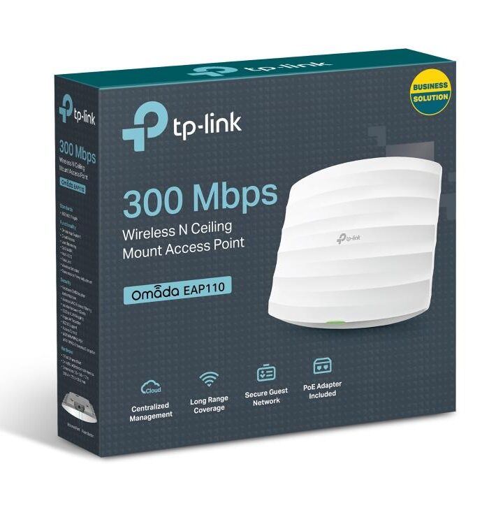 TP-LINK OMADA EAP110 1 PORT 10/100 2.4GHZ 300MBPS 2X4DBI ANTEN İÇ ORTAM TAVAN TİPİ ACCESS POINT(ADAPTÖRLÜ)
