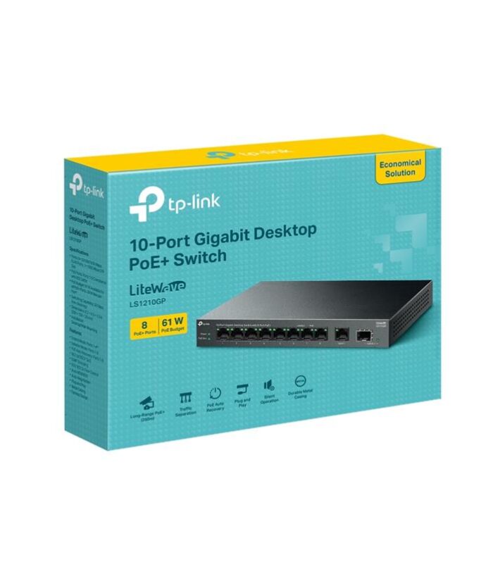 TP-LINK LS1210GP 8 PORT GIGABIT + 1XRJ45/1XSFP UPLINK 61W 250 METRE POE MESAFE METAL KASA
