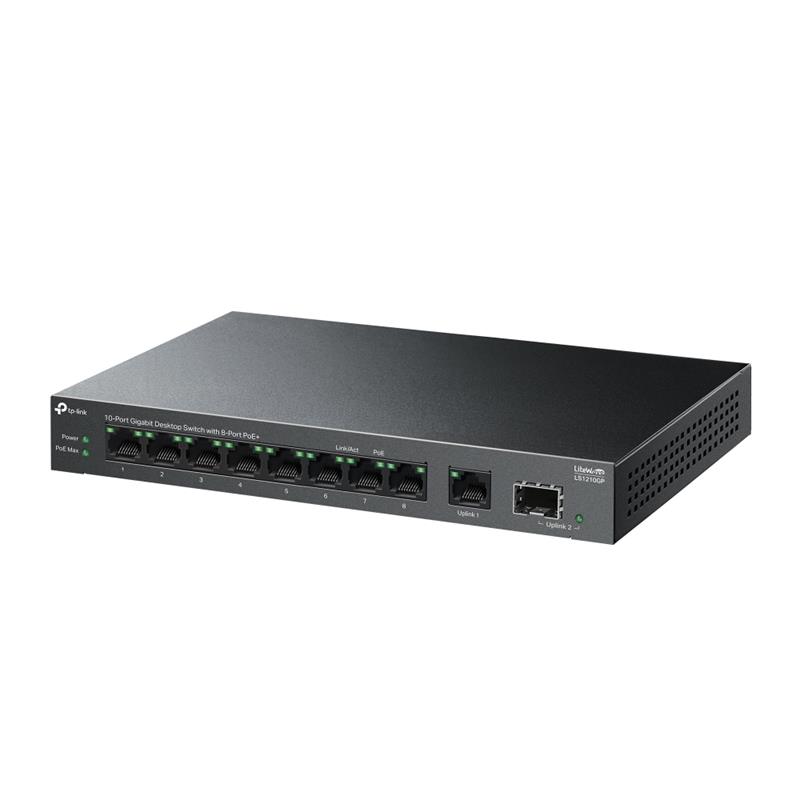 TP-LINK LS1210GP 8 PORT GIGABIT + 1XRJ45/1XSFP UPLINK 61W 250 METRE POE MESAFE METAL KASA - Image 3