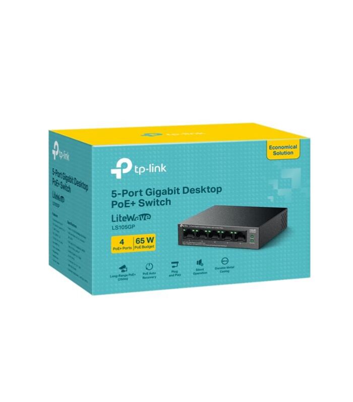 TP-LINK LS105GP 4 PORT GIGABIT + 1 PORT RJ45 UPLINK POE 65W 250 METRE POE MESAFE METAL KASA SWITCH