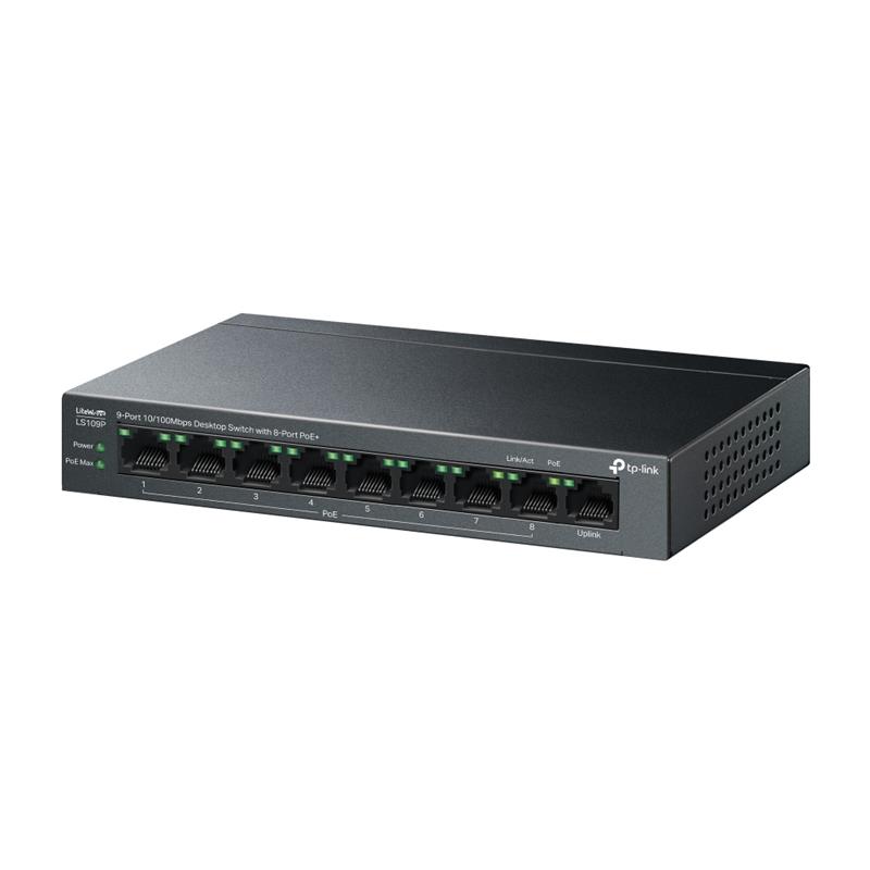 TP-LINK LS109P 8 PORT 10/100 +1 PORT RJ45 UPLINK 63W 250 METRE POE MESAFE METAL KASA SWITCH - Image 3