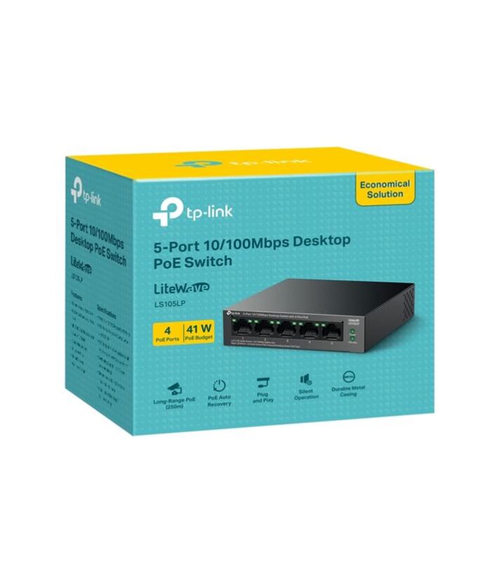 TP-LINK LS105LP 4 PORT 10/100 +1 PORT RJ45 UPLINK 41W 250 METRE POE MESAFE METAL KASA SWITCH