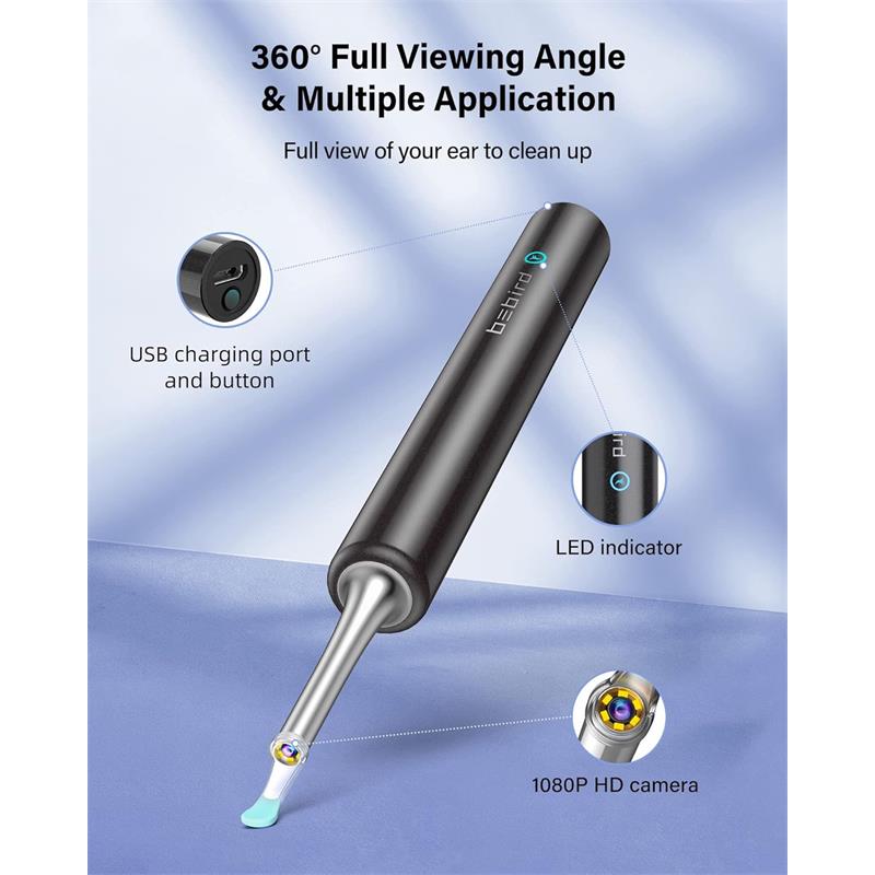 BEBIRD T5 3MP KAMERA 3.5MM LENS ŞARJLI WIFI GÖRÜNTÜLÜ KULAK TEMİZLEYİCİ SİYAH RENK - Image 3