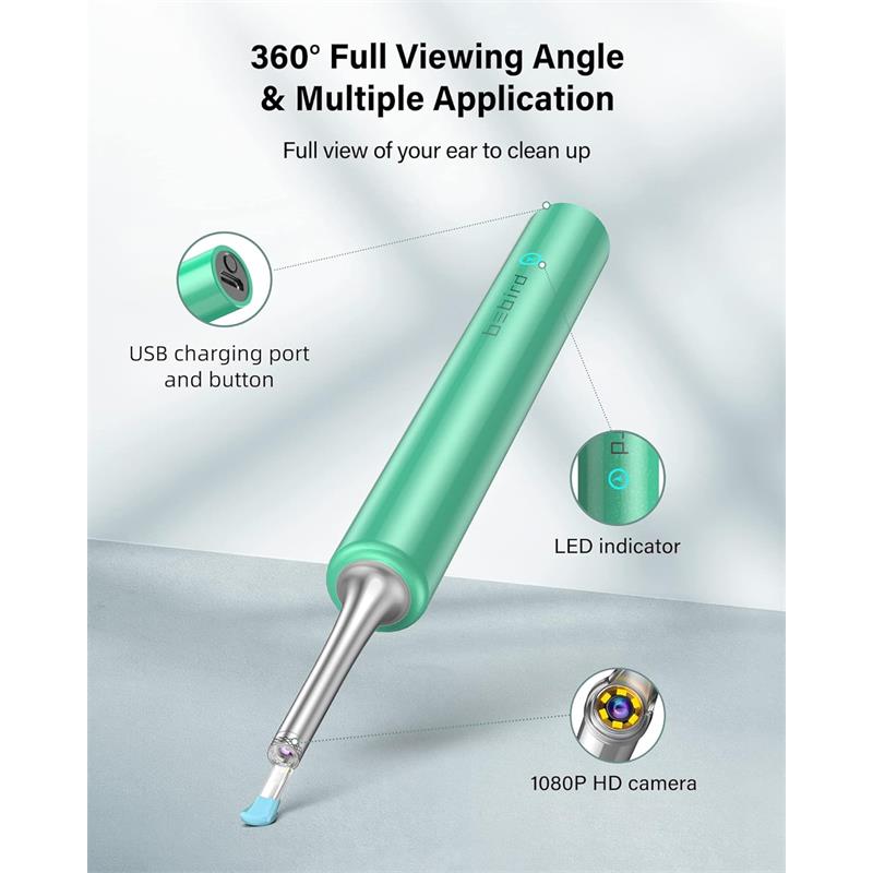 BEBIRD T5 3MP KAMERA 3.5MM LENS ŞARJLI WIFI GÖRÜNTÜLÜ KULAK TEMİZLEYİCİ YEŞİL RENK - Image 3