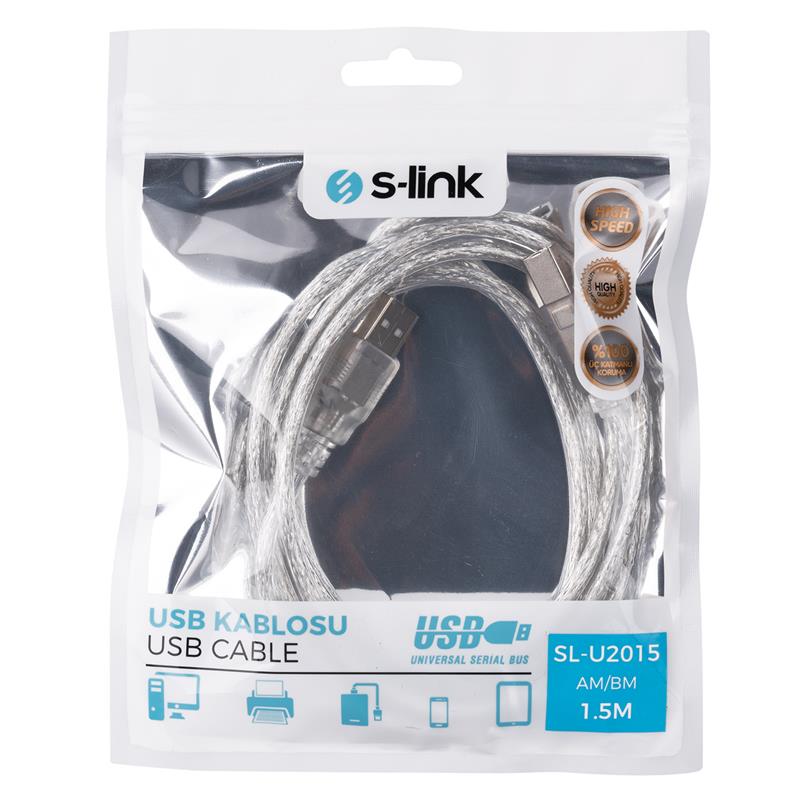 S-LINK SL-U2015 1,5MT USB 2.0 ŞEFFAF YAZICI KABLOSU - Image 2