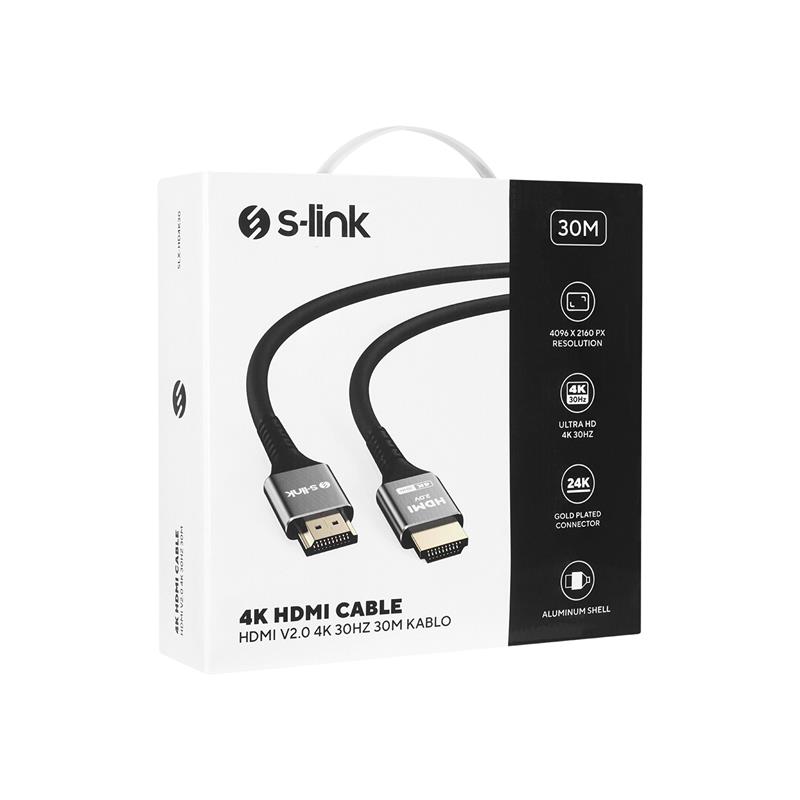 S-LINK SLX-HD4K30 19+1 HDMI TO HDMI 30MT METAL V2.0 4K (4096*2160) 30HZ KABLO - Image 2