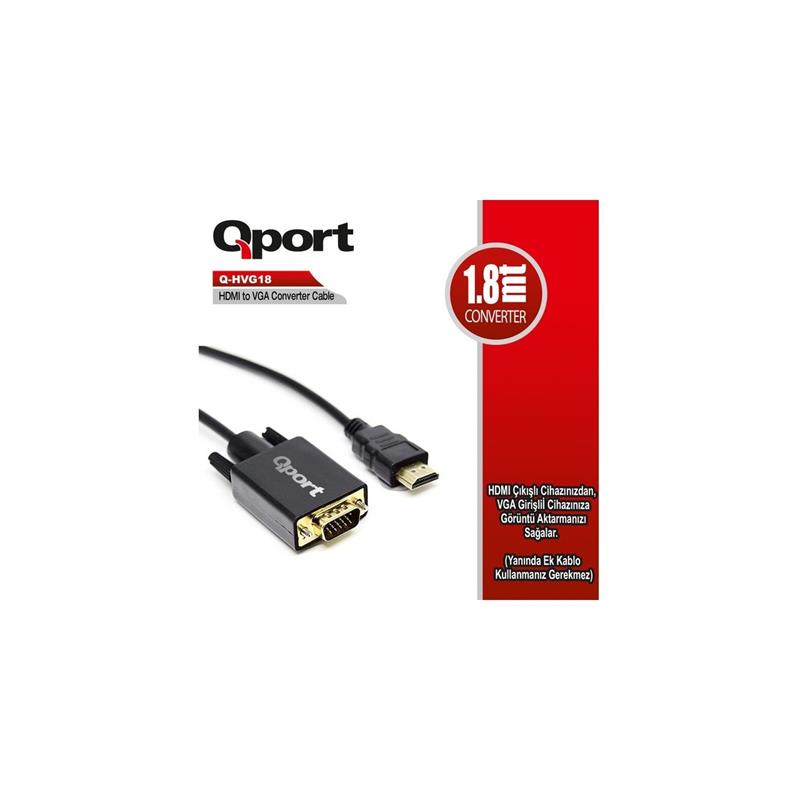 QPORT Q-HVG18 HDMI TO VGA 1,8MT DÖNÜŞTÜRÜCÜ KABLO - Image 2